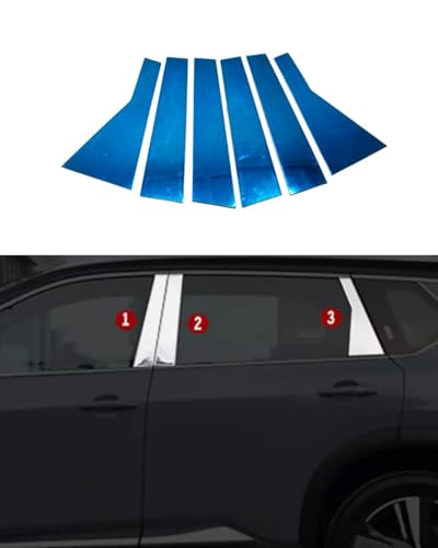 Car Accessories Fit for Nissan Rogue 2021-2025 Stainless Steel Silver Exterior Window Frame Center Pillar Cover Trim 6PCS Set
