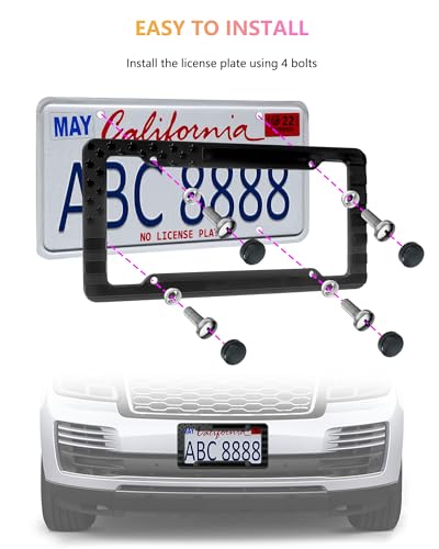 American Flag License Plate Frames - 2 Pack Black Patriotic USA Car Tag Frame, Raised 3D Stars & Stripes Plastic Holder with 3D Metal Decals - style: Black-Plastic