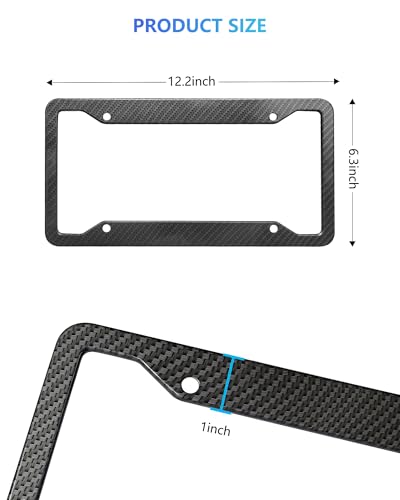 Carbon Fiber License Plate Frames- Black Carbon Pattern Aluminum Front & Rear Car Tag Holder Cover 2 Pack with Mount Hardware, Screws, Caps, Handlebar Stickers - style: Carbon Fiber-Aluminum-4 Hole