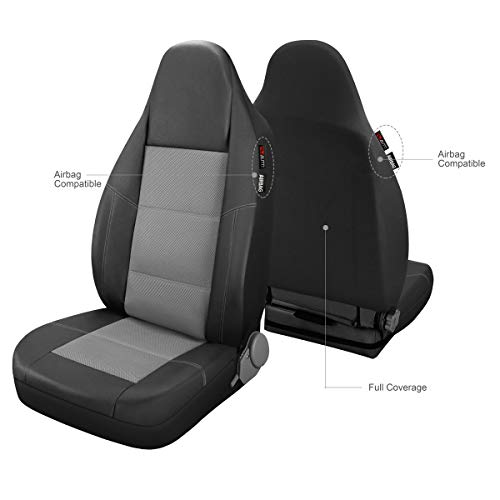 P&J AUTO Leather and Mesh High Back Car Seat Cover Full Set Integrated Bucket Seat Airbag Compatible (Grey) - color: Black and Grey