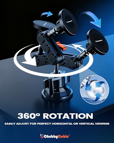 chubbycable ChubbyGrip Magnetic Car Phone Holder 360° Adjustable Car Phone Mount for Windshield, Ultra-Durable Metal Suction Cup Phone Mount for iPhone Samsung All Smartphone, Magnetic - color: ChubbyGrip Pro (Magnetic)-Orange