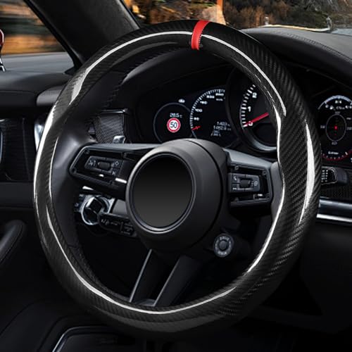 Labbyway Carbon Fiber Steering Wheel Cover, Universal 15 inch, Breathable, Anti-Slip, Warm in Winter and Cool in Summer, Black - color: Carbon Fiber Black