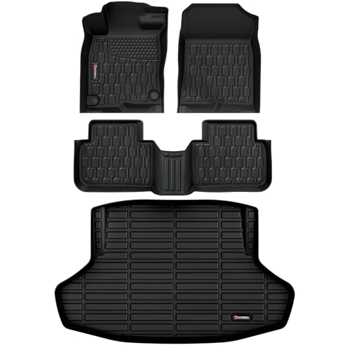 Floor Mats & Cargo Liner Fit with 11th Gen Honda Civic 2022-2025 2026 Sedan (Fits Rear Seats with or Without USB Ports), Full Set All Weather Protection 1st, 2nd Row Car Liners & Trunk Mat - style: Honda Civic 2022-2025