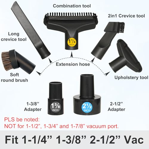 Shop Vac Car Detailing Attachments (Soft Horsehair Dusting Brush Long Crevice Tool Nozzle Hose Adapter) for 1-1/4" 1-3/8" 2-1/2" Shopvac Wet Dry Vacuum Cleaner (Car Interior Kit B) - style: Car Kit B