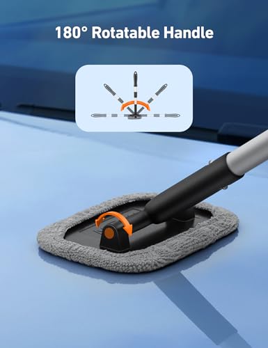 AstroAI Windshield Cleaner Tool, Microfiber Car Window Cleaner with 4 Reusable and Washable Microfiber Pads and Extendable Handle Auto Inside Glass Wiper Kit, Gray - color: Gray
