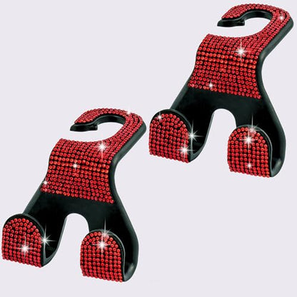 Bling Car Purse Hooks 2Pcs, Durable Car Headrest Hook, Holds 44Lbs, Double-Hooks, Wide-Opening, Rhinestone Automobile Purse Hangers Holder, Bling Car Accessories for Women, Red - color: Bling Red