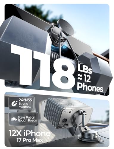 LISEN 15W Magsafe Car Mount Charger, Magnetic Wireless Car Charger, Suction Phone Mount, Vacuum Magnetic Phone Holder for Car Charger for iPhone 17 Pro Max 16 15 14 13 12, Samsung,Pixel, Gifts for Mom