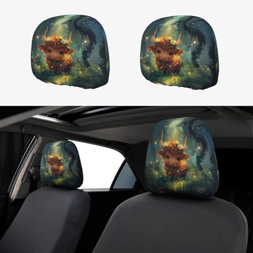 2 Pack Car Headrest Cover Cute Cow Cars Seat Head Rest Wrap Covers for Most Trucks, Vans, Sedans, SUV Lovely Animal Blue Automotive Interior Accessories - color: Cow