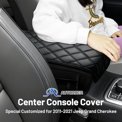 Autorder Center Console Cover for 2011-2019 2020 2021 Jeep Grand Cherokee Accessories Armrest Cover Anti-Scratch Middle Console Pad Leather Armrest Protector - size: 11-21 Jeep Grand Cherokee
