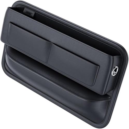Car Seat Gap Organizer – Universal Leather Side Pocket Storage Box for SUV, Truck & Sedan, Center Console Organizer with 4 Storage Pockets, Premium Black Car Accessories for Men & Women