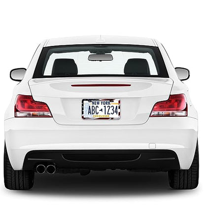 LIN KANG Patriotic American Flag License Plate Frame Holder - 2 Pack Universal Aluminum Matte Stripe US Flag Gloss Car Plate Frame Covers with 2 Holes and Screws Fasteners Caps - color: Matte American flag Narrow side F