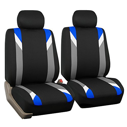 FH Group Front Set Cloth Car Seat Covers for Low Back Car Seats with Removable Headrest, Universal Fit, Airbag Compatible Seat Cover for SUV, Sedan, Van Blue - color: Blue, size: Front Set