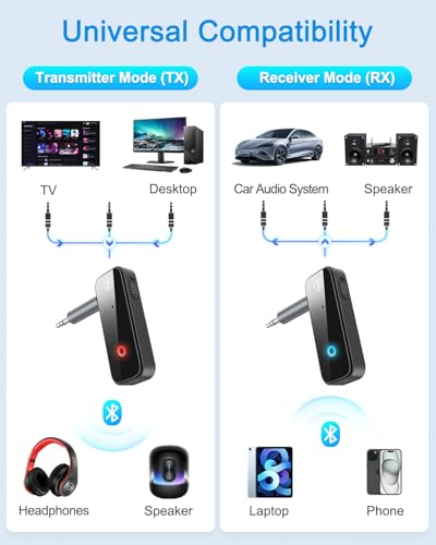 (Upgraded) Ankilo Aux Bluetooth 5.4 Adapter for Car, 2 in 1 Bluetooth Receiver Transmitter, Suitable for Cars, TV, Speakers, Stereo Systems and Headphones - color: Black