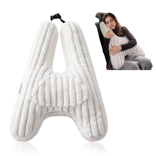 HIGOGOGO Washable Travel Pillow, Car Pillow for Kids & Adults, Upgraded Travel Pillows with Removable Soft Cover and High-Support Foam, Fix Neck and Body Sitting/Sleeping on The Trip, Beige - color: A-beige