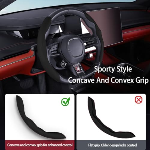 Car Steering Wheel Cover, Nappa Leather, Segmented, Anti-Slip, Odorless, Breathable, for General Motors, 14-15inch (Black) - color: Black