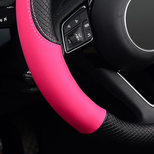 LABBYWAY Steering Wheel Cover, Universal Fit 15 Inch Microfiber Leather Car Wheel Protector, Anti-Slip, Pink - color: black&rose red