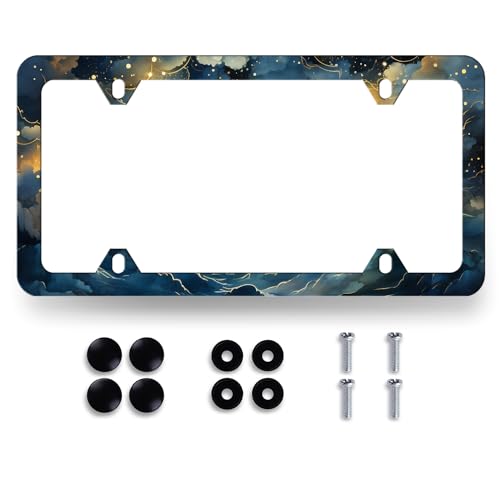 Galaxy License Plate Frame Watercolor Starry Sky License Plate Holder Colorful Stainless Steel Car Accessory Funny License Plate Men Women Decoration Size 12.2" x 6.2" with Screws - color: watercolor galaxy starry sky