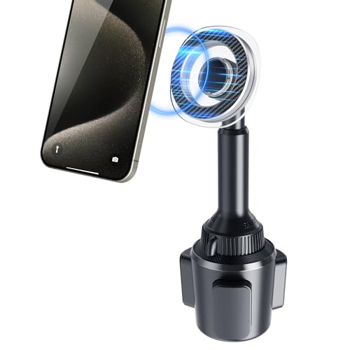 OQTIQ Phone Cup Holder for Car Mount Compatible with MagSafe, Quick Extension Long Arm and 360° Rotation, Fits 3"-4" Cup Holders - Stable & Secure for iPhone 12-17 Series, Not Charger