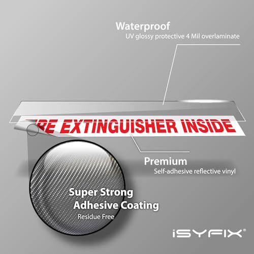 iSYFIX Fire Extinguisher Inside Sticker Sign – 10 Pack 9x1.7 Inch – Self-Adhesive Reflective Vinyl Decals, Laminated UV, Weather, Scratch, Fade Resistance, for Cars, Trucks, Trailers & Vehicles - color: White Reflective, size: 9x1.7 (10 Pack)