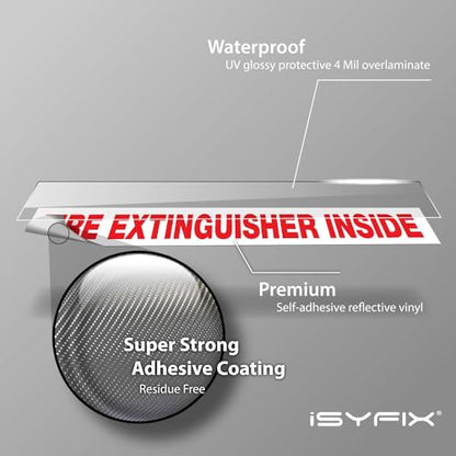 iSYFIX Fire Extinguisher Inside Sticker Sign – 10 Pack 9x1.7 Inch – Self-Adhesive Reflective Vinyl Decals, Laminated UV, Weather, Scratch, Fade Resistance, for Cars, Trucks, Trailers & Vehicles - color: White Reflective, size: 9x1.7 (10 Pack)