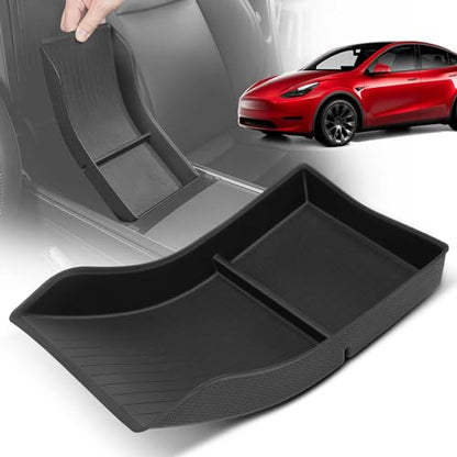 YHTAUTO Center Console Organizer Tray Fit for Tesla Model 3 2021-2023 Model Y 2021-2024, TPE Center Armrest Lower Bottom Storage Box with Non-slip - Matt Black - color: Center Armrest Lower Bottom