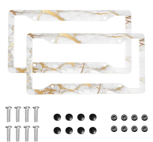 Marble Gold License Plate Frame 2 Pack License Plate Holder Universal Aluminum License Plate Cover Car Accessories Decor with Screw for Women Man 12.3 x 6.3 Inch - color: Marble Gold