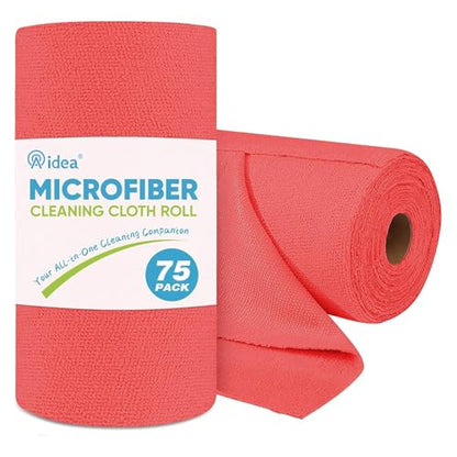 AIDEA Microfiber Cleaning Cloth Roll, 75PK Red, Reusable Paper Towels Tear Away Cloth, Microfiber Towels Washable Shop Rags, Lint Free Cleaning Rags for House, Kitchen, Window, 11.5"×11.5" - color: Red