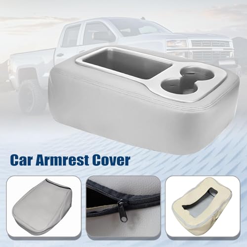 Console Jump Seat Armrest Leather Cover Light Gray Compatible with Chevy Silverado Avalanche Suburban GMC Yukon Sierra 2007 2008 2009 2010 2011 2012 2013 2014 - color: Gray