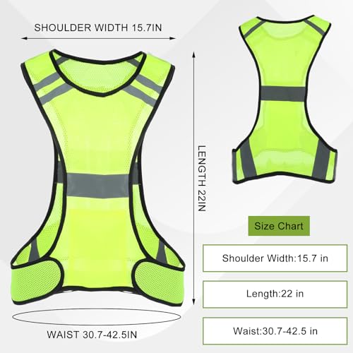 Ptwola Reflective Running Vest High Visibility Running Gear with Large Pocket Night Lightweight Reflective Safety Vest - color: Green