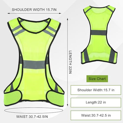 Ptwola Reflective Running Vest High Visibility Running Gear with Large Pocket Night Lightweight Reflective Safety Vest - color: Green