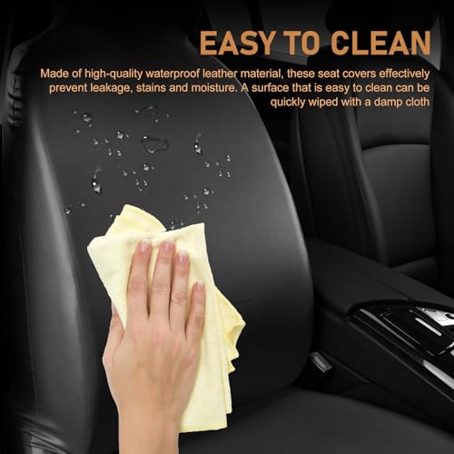 Car Seat Cover Protector, Waterproof Full-Coverage Vehicle Backrest Protector, PU Elastic Leather Perfectly Fitted Front Seat, Universal for Most SUVs, Trucks, Cars (Black)