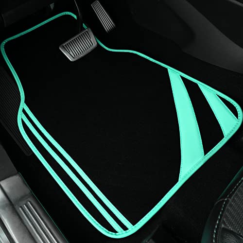 CAR PASS Mint Green Edge Leather Car Floor Mats, Universal Car Mats with Double Stitch Line and Anti-Slip Backing Design, for Cute Girly Women, Fit 95% Automotive,SUVs,Sedan,Vans (Black and Mint) - color: Black with Mint
