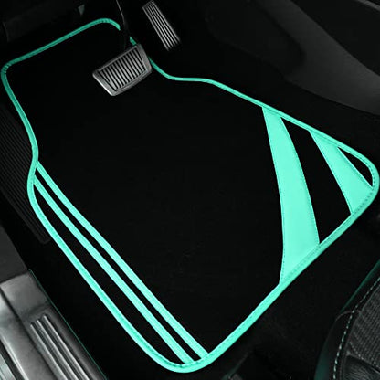 CAR PASS Mint Green Edge Leather Car Floor Mats, Universal Car Mats with Double Stitch Line and Anti-Slip Backing Design, for Cute Girly Women, Fit 95% Automotive,SUVs,Sedan,Vans (Black and Mint) - color: Black with Mint