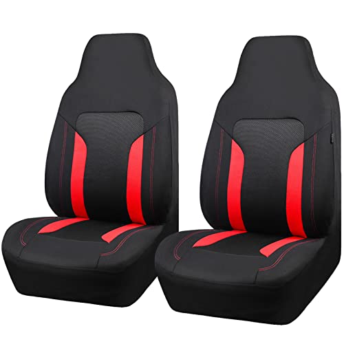 CAR PASS Bucket Car Seat Cover, Breathable 3D Air Mesh-100% Sporty Fabric Front Seats, Airbag Compatible, Universal Fit Automotive SUV Truck Sedan Vans Women, High Back Two Front 2 Piece, Black Red - color: Black Red, size: Two Front Seats