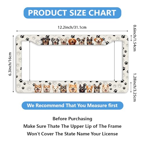 Happy Dogs License Plate Frame Dancing Pawprints Partner Animal Personalise Stainless Steel Funny Design Compatible with Standard License Plate Holder for USA 6 X 12 Inch with Screws - color: Happy Dogs, size: 6"L x 12"W(1PC)