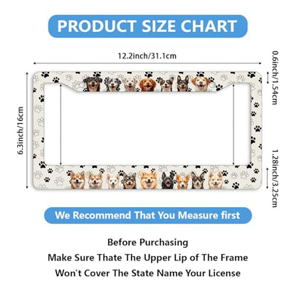 Happy Dogs License Plate Frame Dancing Pawprints Partner Animal Personalise Stainless Steel Funny Design Compatible with Standard License Plate Holder for USA 6 X 12 Inch with Screws - color: Happy Dogs, size: 6"L x 12"W(1PC)