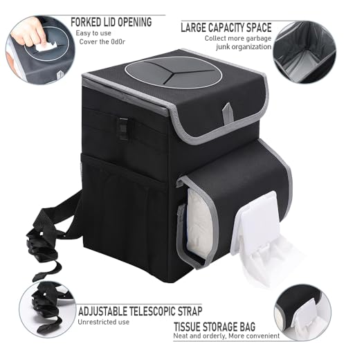 upra Car Trash Can with Lid Leakproof,Bag Hanging Storage Pockets,Adjustable Tissue Holder & Straps Garbage Bin, Portable Auto Trash Bag Holder for Road Trip, Kids, Dog Owners - color: HOOK