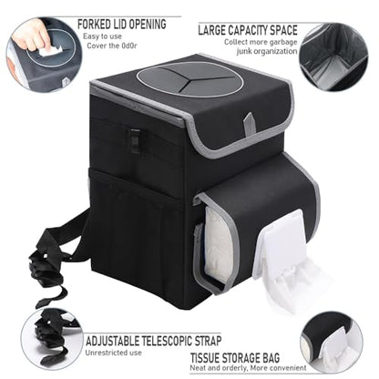 upra Car Trash Can with Lid Leakproof,Bag Hanging Storage Pockets,Adjustable Tissue Holder & Straps Garbage Bin, Portable Auto Trash Bag Holder for Road Trip, Kids, Dog Owners - color: HOOK