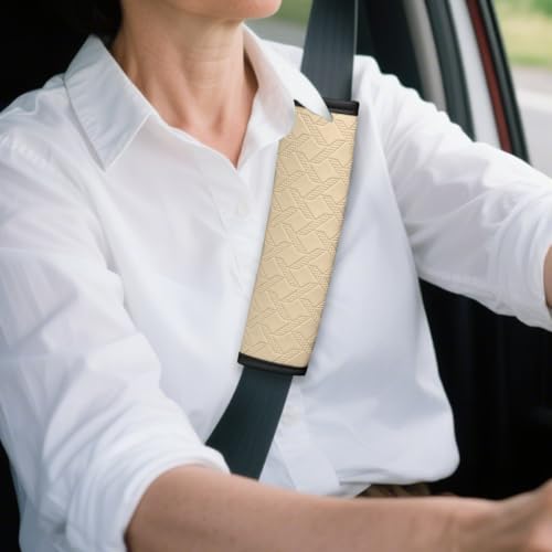 2PCS Car Seatbelt Cover, 9.05 Inches Soft Leather Vehicle Safety Seat Belt Strap Cushion, Comfortable Auto Shoulder Neck Chest Protection Pads Accessories, Extremely Long (Beige) - color: Beige/9 inches