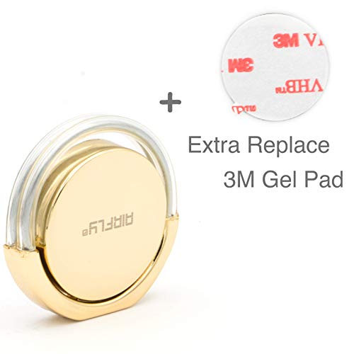 AirFly Phone Finger Ring Holder, 4 in 1, Universal Metal Phone Ring, Table Stand Kickstand, Car Vent Mount, Finger Grip Compatible All Smartphones (Gold Ring) - size: Gold Ring