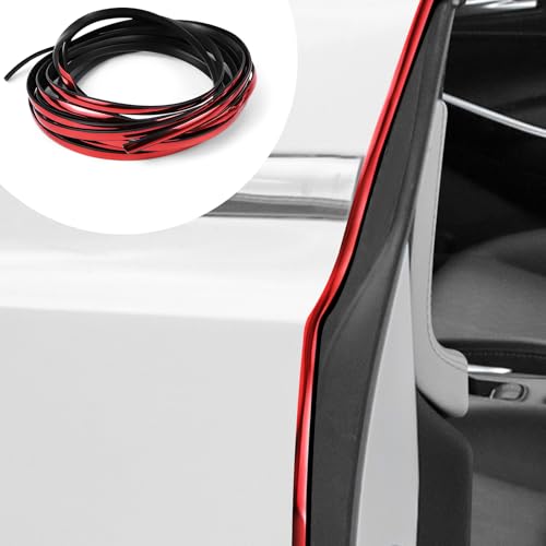 Car Door Edge Guard, 16.4Ft (5M) U Shape Car Door Edge Trim, Anti-Collision Automotive Door Edge Trim Seal Protector, Universal Anti-Scratch Vehicle Protection Accessories (Red) - color: Red