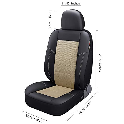P&J AUTO Leather and Mesh Car Seat Cover Front Pair Universal Fit for Cars Trucks Vans & SUVs Airbag Compatible (Beige) - color: BK BG