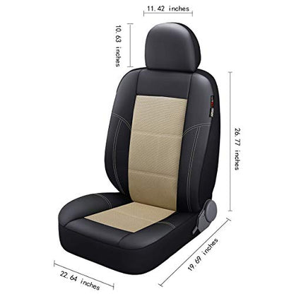 P&J AUTO Leather and Mesh Car Seat Cover Front Pair Universal Fit for Cars Trucks Vans & SUVs Airbag Compatible (Beige) - color: BK BG