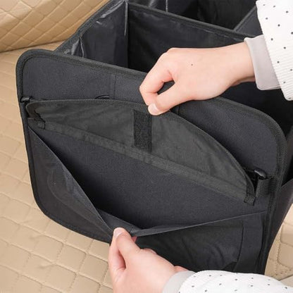 Car trunk storage box Foldable sedan SUV Universal outing travel good goods Multi compartment partition with handle (black) - color: black