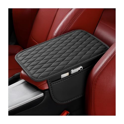 Car Center Console Cover, Leather Vehicle Armrest Seat Box Cushion Pad with Storage Bags, Waterproof Automotive Middle Console Protector, Universal for SUV RV Truck (Black) - color: Black