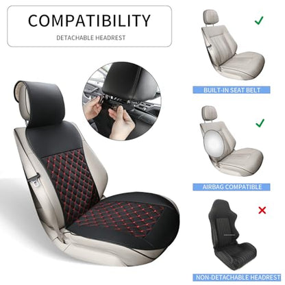 2pcs Car Seat Covers,Leather Water Proof Material No Slip Soft Car Seat Protector Side not Wrapped,for Car with Airbags,Seat Covers Universal for Most Automotive,Suvs,Vans,Trucks (Black-Red) - color: Black-Red