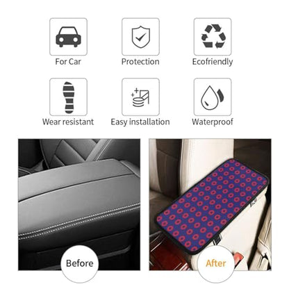 Phish Red Donut Circles On Blue Auto Center Console Cover Universal Car Armrest Pad Waterproof Women Men Automotive Interior Accessories for Most Vehicle SUV - color: Phish Red Donut Circles On Blue