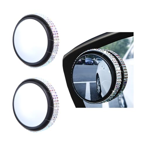 Zpana 2PCS Bling Car Blind Spot Mirror, 2" Crystal Rhinestone HD Glass Round Vehicle Rearview Side Blind Mirror, 360° Wide Angle Auto Exterior Accessories, Universal for SUV Sedan Truck (AB Color) - color: AB Color