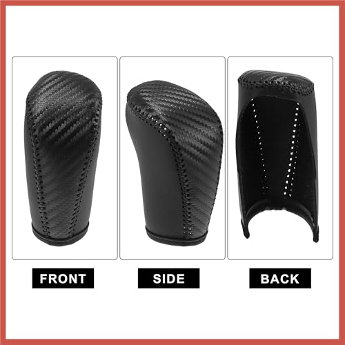 ACROPIX Car Faux Leather Carbon Fiber Black Gear Shift Knob Cover for Nissan Altima 2019-2021 Sentra 2020-2021 Kicks 2018-2021 Versa 2020-2021 Black Line Car Parts