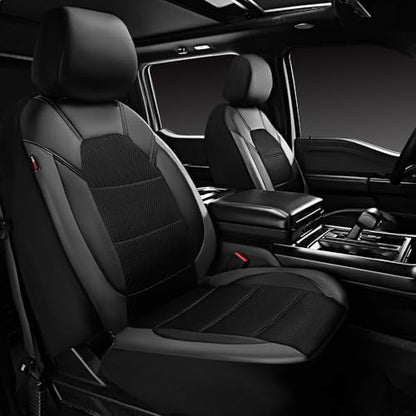 CAR PASS Leather Seat Covers, Automotive Sport Car Seat Cover Super 5mm Composite Sponge Inside, Airbag Compatible Universal Fits Most Cars, SUVs, Trucks and Vans (Full Set,Black & Gray) - color: Black and Gray, size: Full Set